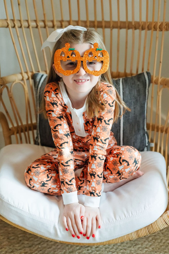 Lila & Hayes Girls Alden Pajamas - Orange Halloween