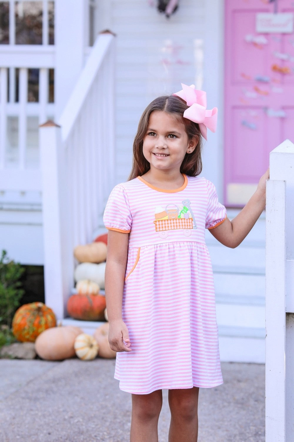 Trotter Street Kids Girls Dress - Pink Halloween Wagon
