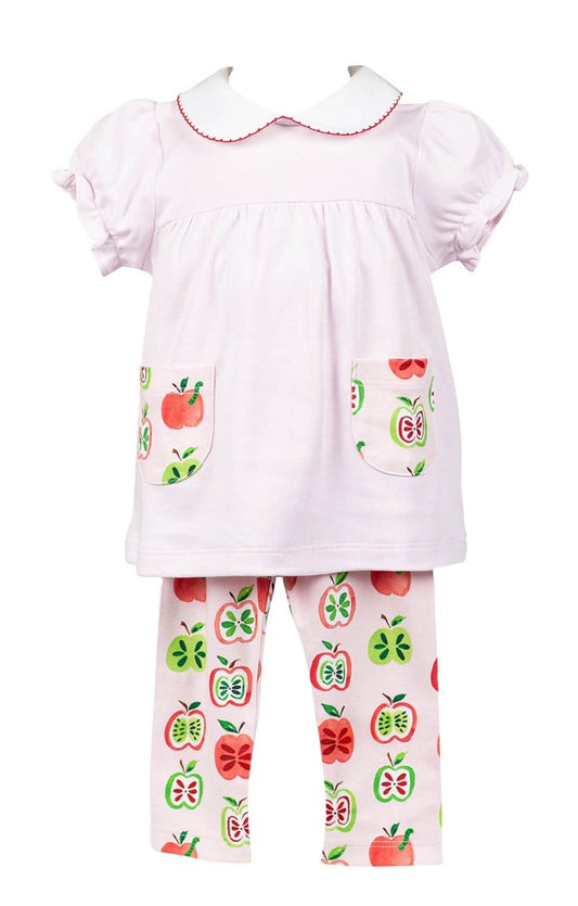 Proper Peony Pima Girls Pink Gala Apples Tunic & Leggings Set