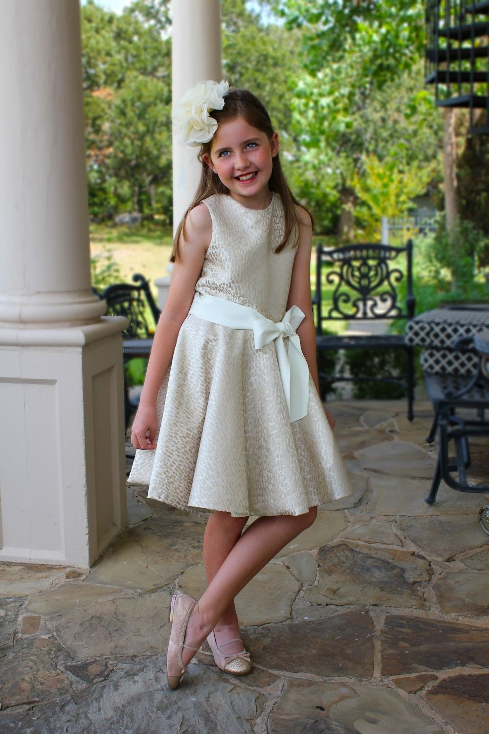 Susanne Lively Girls Gold Pebble Holiday Party Twirl Dress