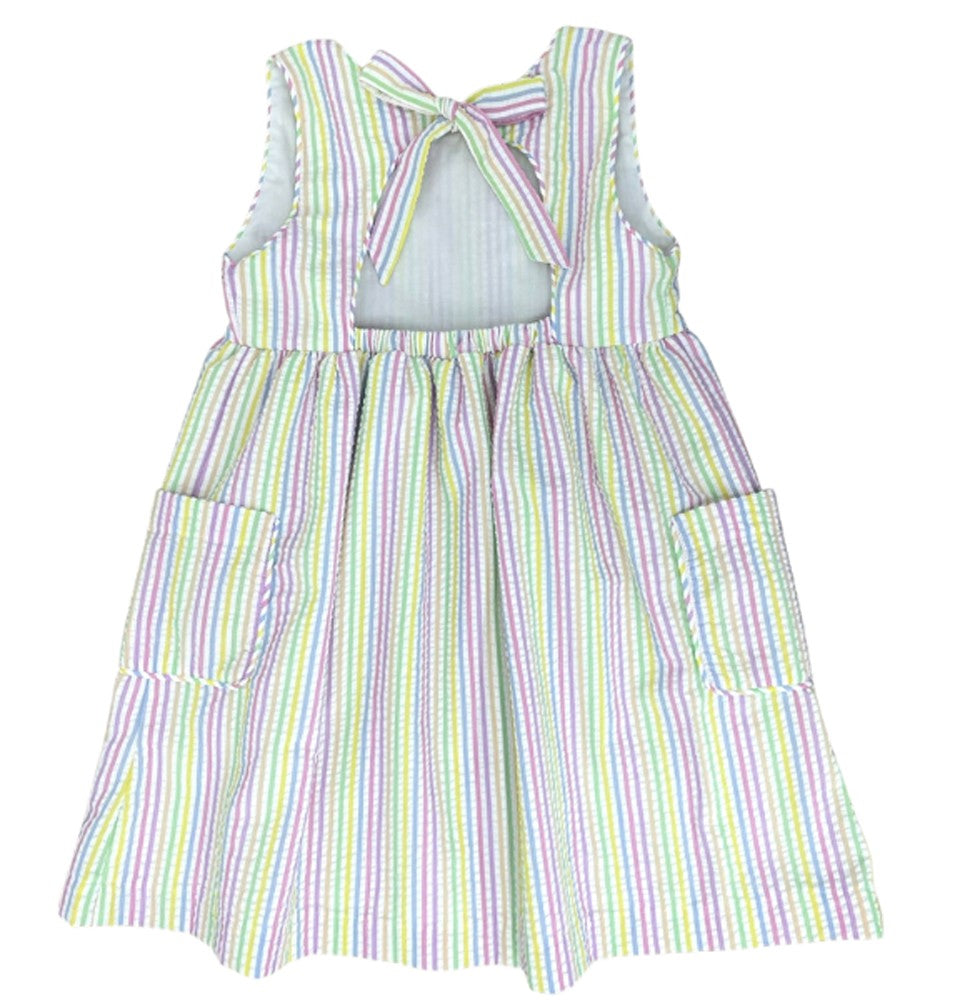 James & Lottie Girls Dress - Maisy Pastel Seersucker Stripes