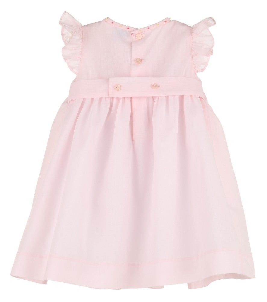 Luli & Me Girls Classical Diamond Smocked Dress - Flutter Sleeves - Pink