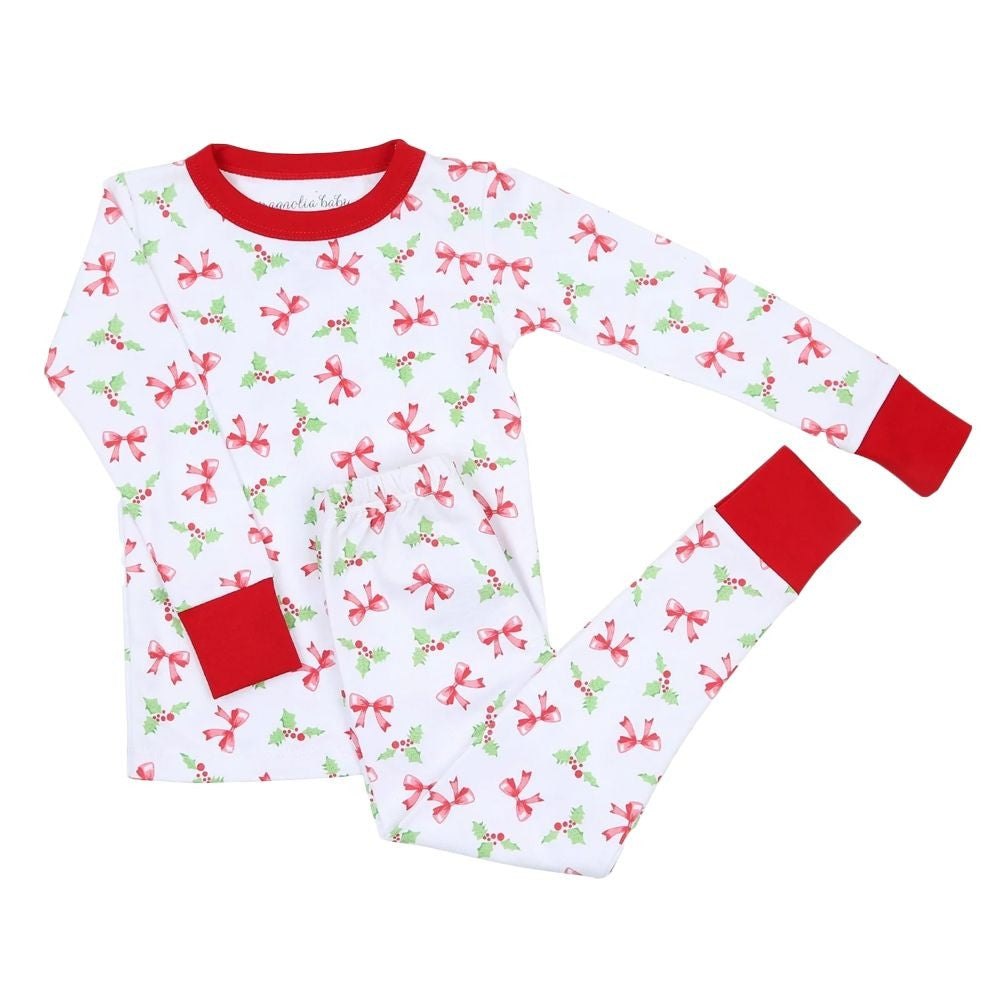 Magnolia Baby Chloe's Classics Red Christmas Holly Long Pajamas by Magnolia Baby