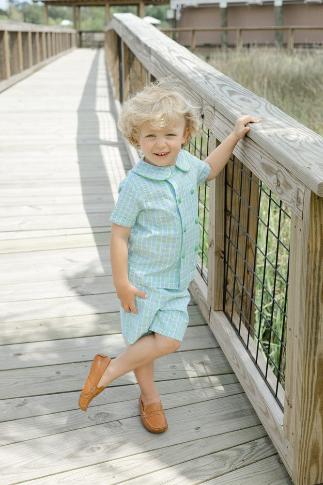 Bailey Boys Dressy Shorts Set - Green Dover Plaid
