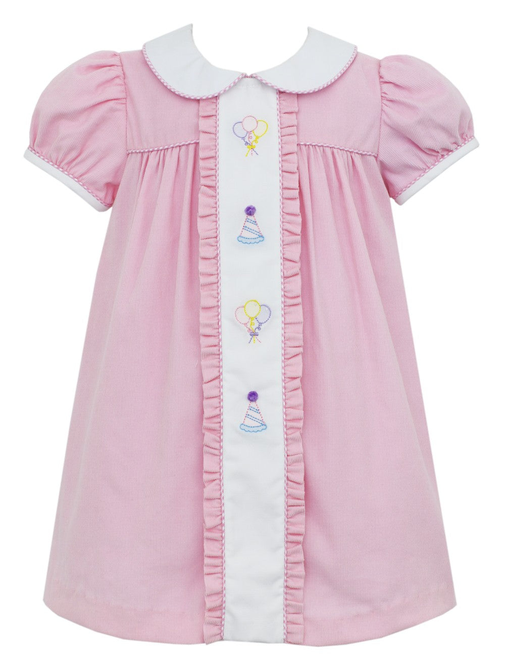 Anavini Baby Girls Pink Corduroy Dress - Embroidered Birthday Theme