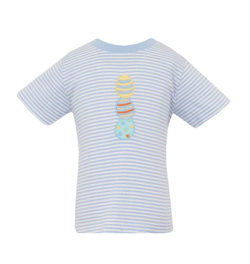 Claire & Charlie Boys Light Blue Stripe Shirt - Easter Eggs