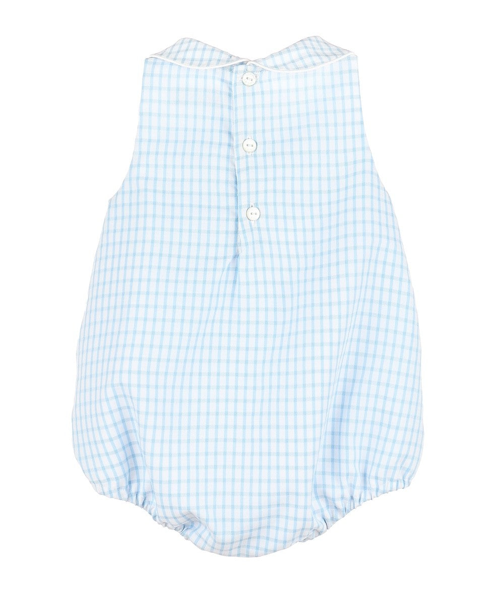 Sophie & Lucas Baby Boys Blue Check Lawn Party Bubble with Collar