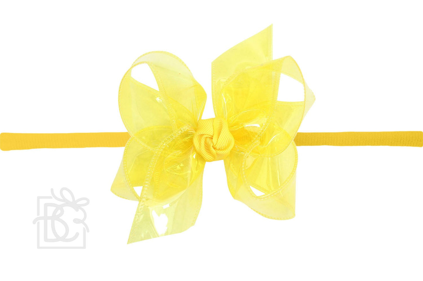 Beyond Creations Girls 1/4" Pantyhose Headband with Attached Bow - Waterproof - Bright Yellow
