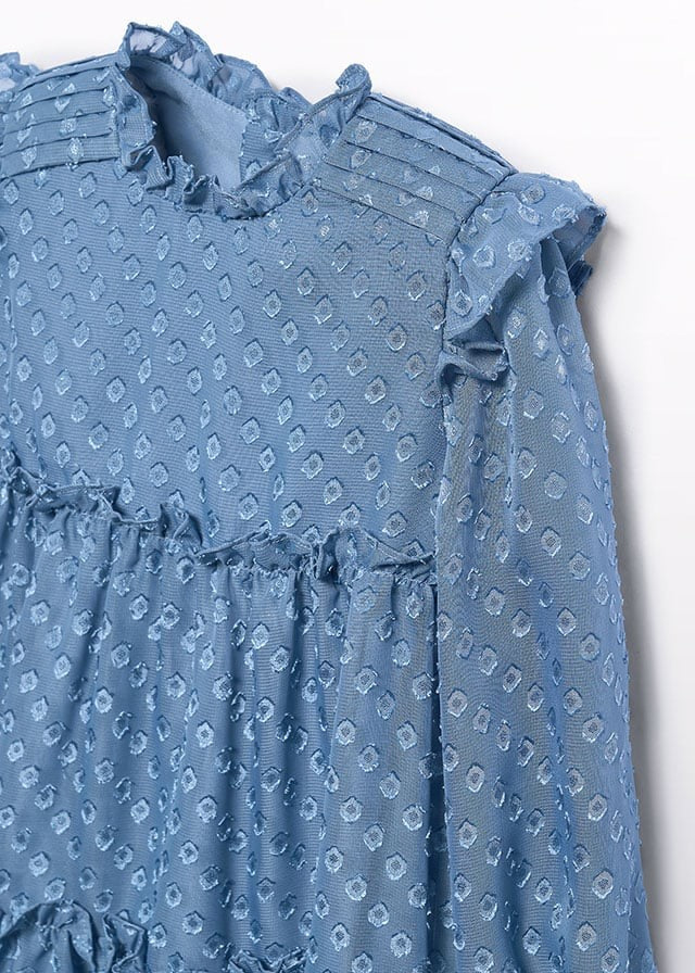 Abel & Lula Girls Plumetti Jacquard Tiered Dress - Cerulean Blue
