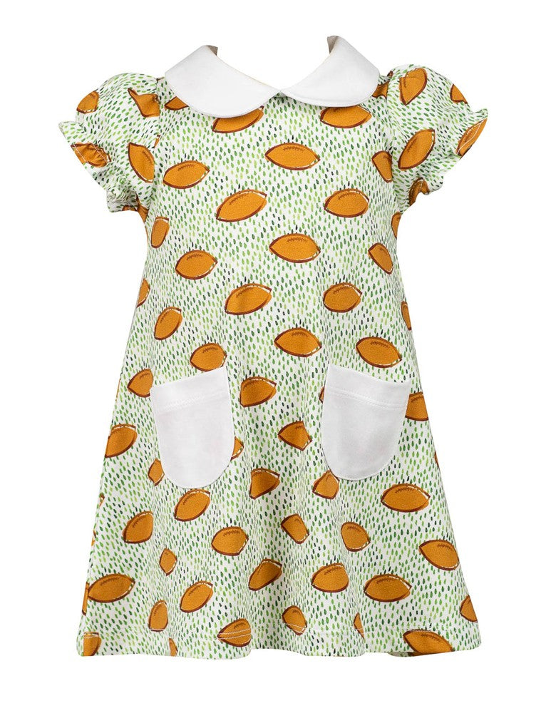 Proper Peony Pima Girls Green Football Touchdown Dress