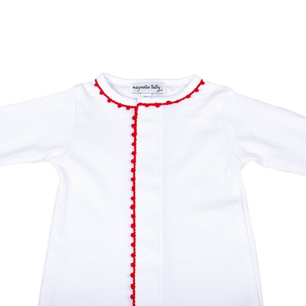 Magnolia Baby Holiday Baby Joy White Christmas Footie - Red Trim
