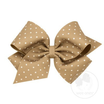 Wee Ones Girls Grosgrain Overlay Bow - Tiny Dots - Tan Khaki by Wee Ones