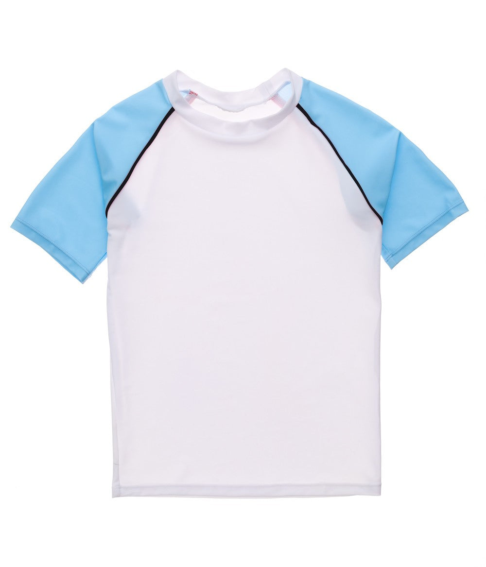 Snapper Rock Boys White / Blue Rash Guard Shirt - Short Sleeves
