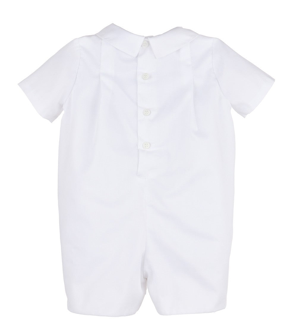 Luli & Me Baby Boys White Smocked Romper with Collar by Luli & Me
