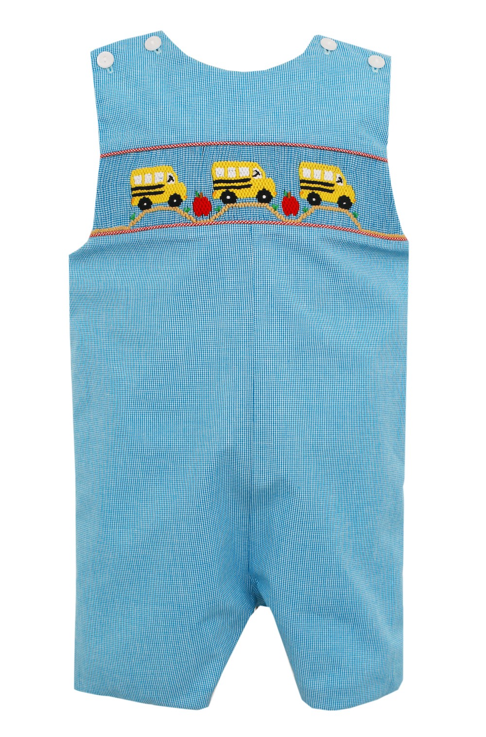Petit Bebe Toddler Boys Turquoise Check Smocked Back to School Bus Jon Jon