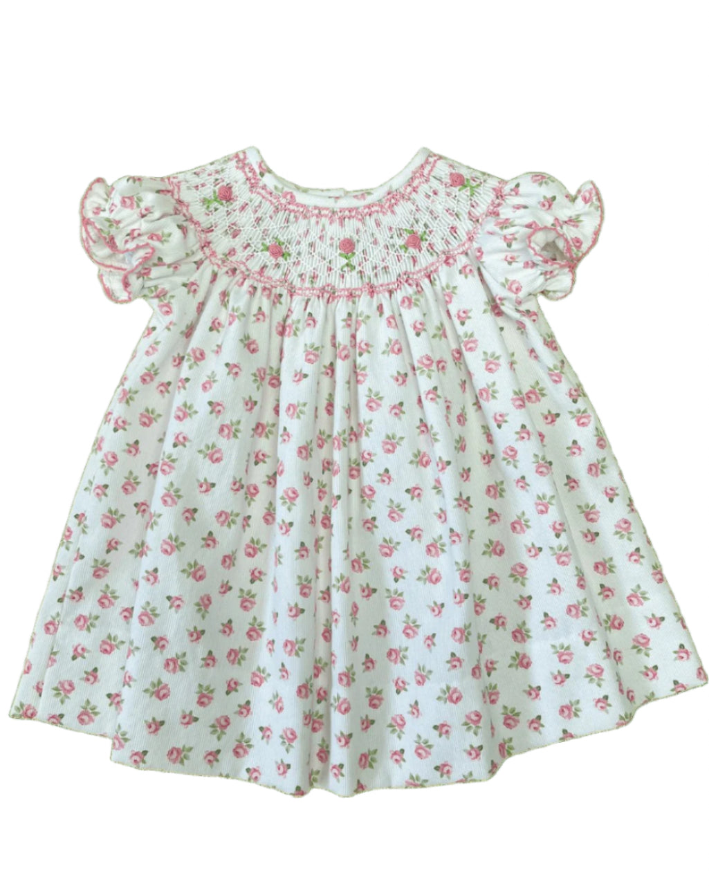 LuLu BeBe Girls Pink Roses Floral Smocked Bishop Dress