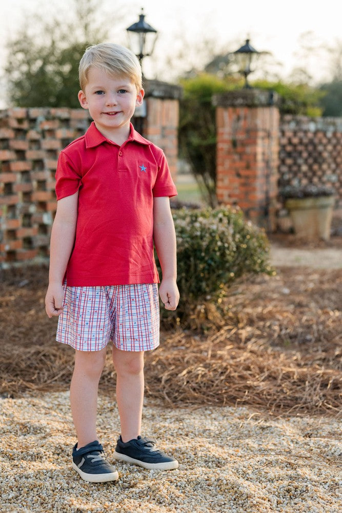 James & Lottie Boys Polo Shirt - Red with Light Blue Star by James & Lottie