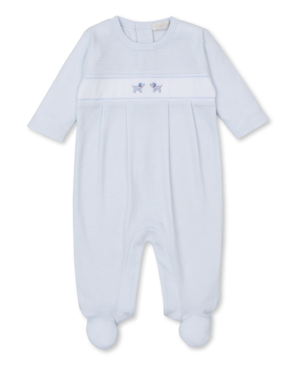 Kissy Kissy Baby Boys Light Blue Stripe Footie - Embroidered Puppy Dogs