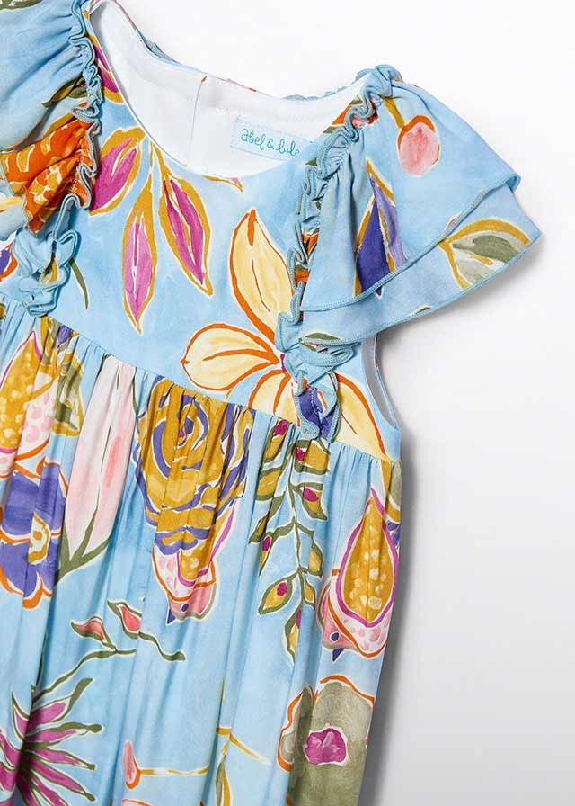 Abel & Lula Girls Blue Floral High Low Dress - Ruffles