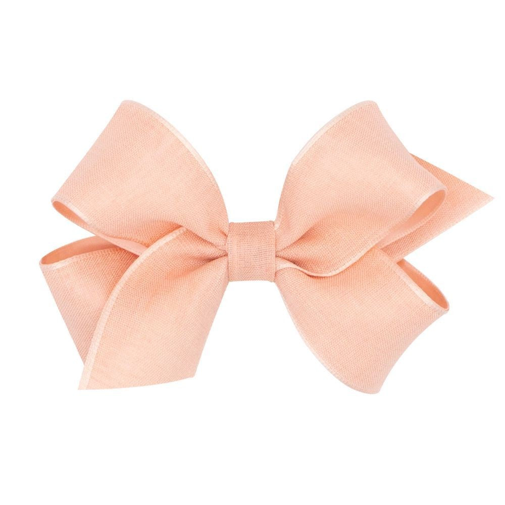 Wee Ones Girls Canvas Linen and Satin Overlay Bow - Peach