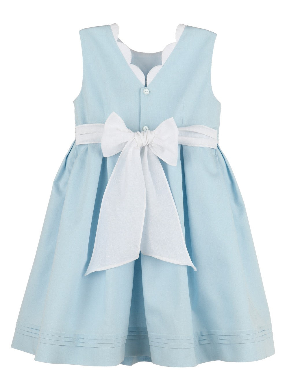 Luli & Me Girls Lovers Linen Sleeveless Dress with Sash - Scallop Details - Blue