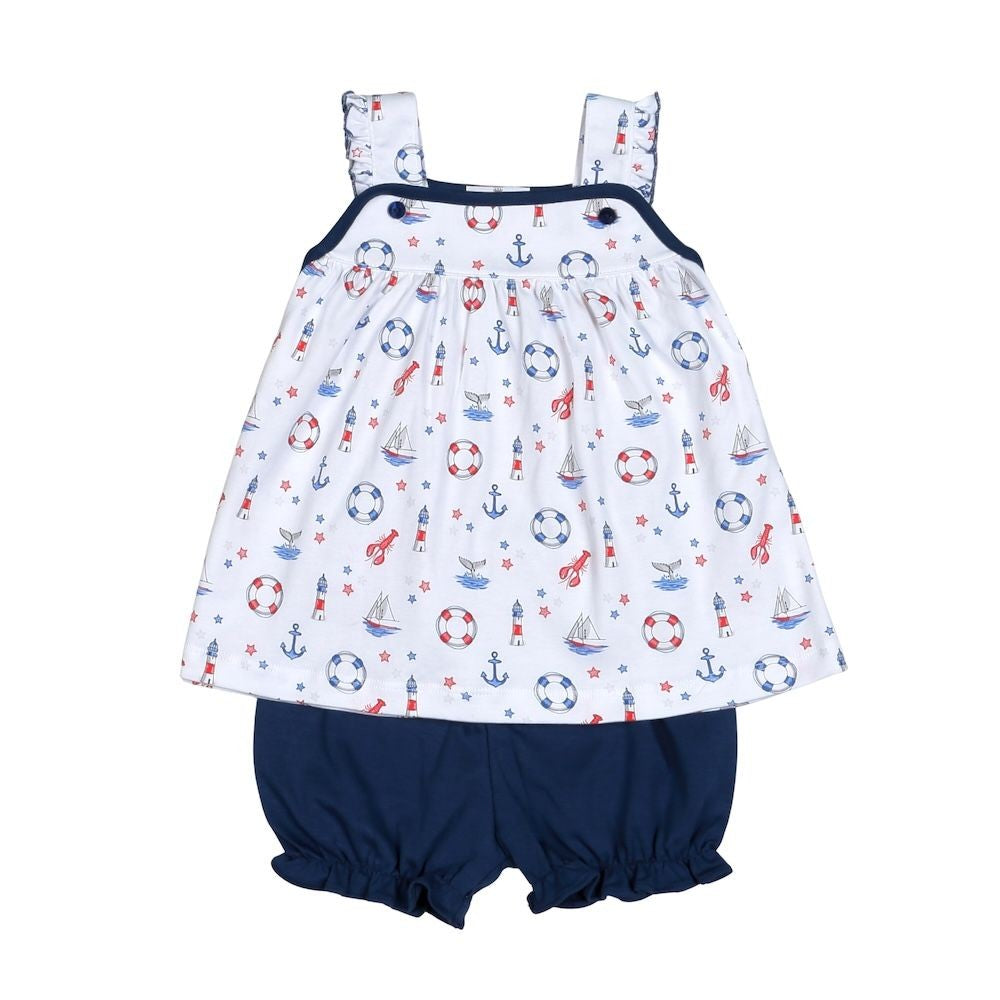 Baby Loren Girls Navy Blue Ahoy Sailor Bloomers Set by Baby Loren