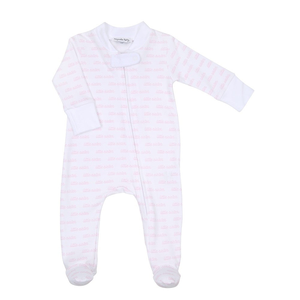 Magnolia Baby Little Sister Printed Zipper Footie - Pink