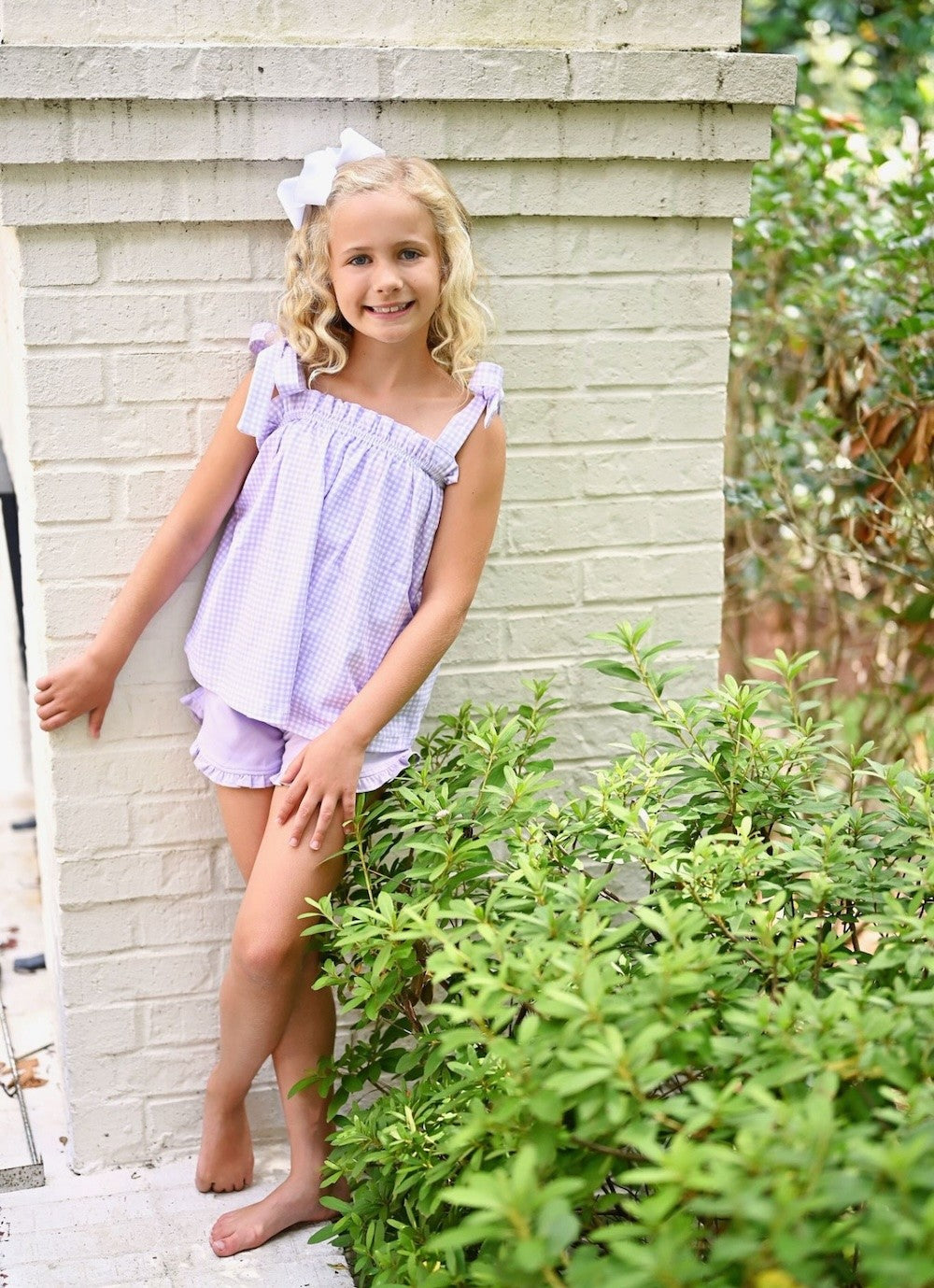 James & Lottie Girls Short Set - Lavender Check Tie Top with Ruffle Shorts by James & Lottie