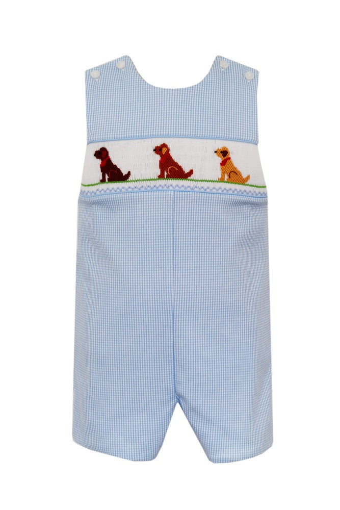 Anavini Velani Boys Jon Jon - Blue Check - Smocked Labrador Dogs by Anavini