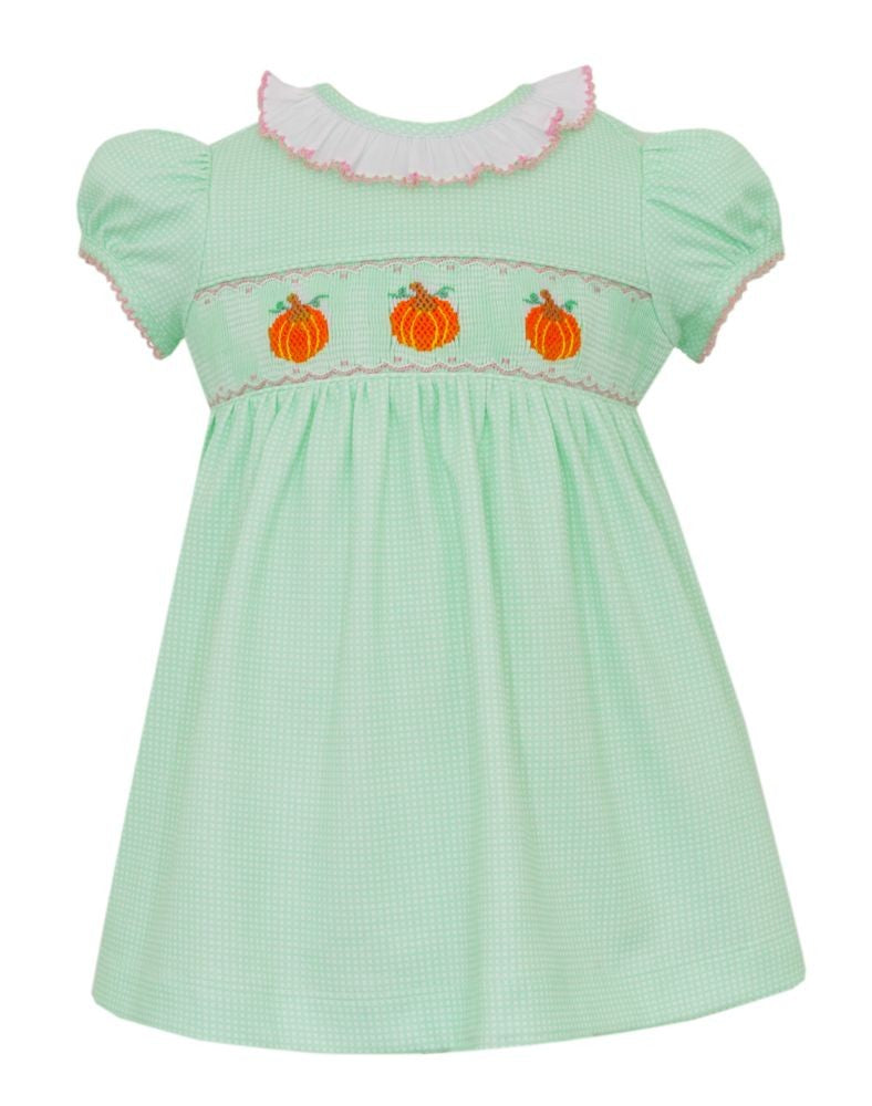 Petit Bebe Knits Girls Green Check Dress - Smocked Pumpkins by Petit Bebe