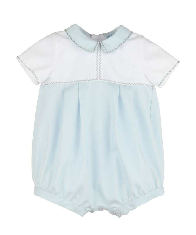 Luli & Me Baby Boys Feather Stitch Bubble - White with Light Blue