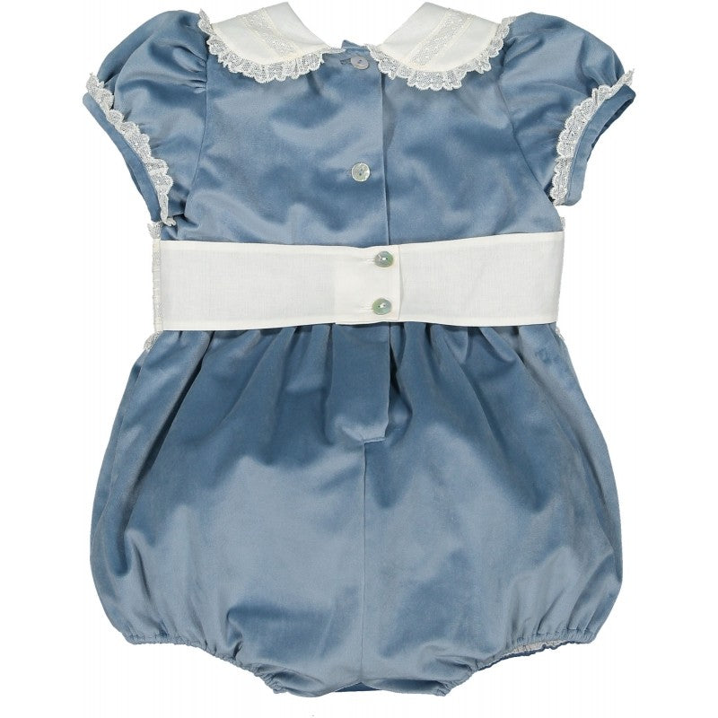 Sal & Pimenta Girls Dressy Bubble - Velvet with Cummerbund - Dusty Blue