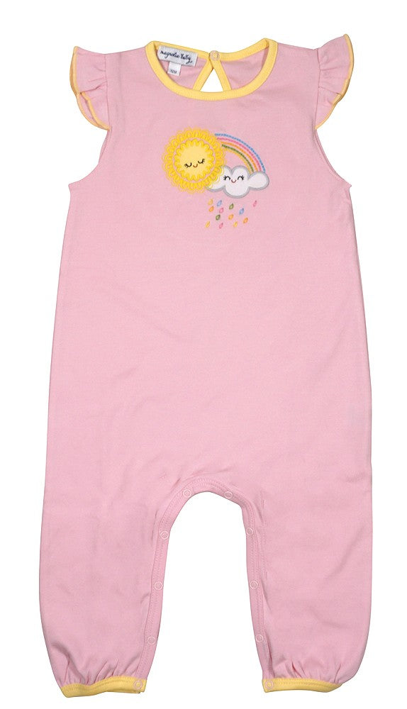Magnolia Baby Girls Pink Happy Day! Rainbow Flutters Long Playsuit by Magnolia Baby