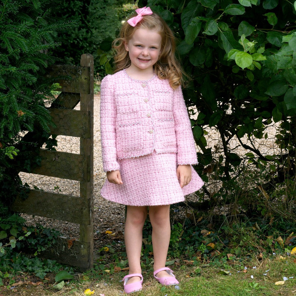 Rachel Riley London Girls Pink Tweed Jacket & Skirt Set