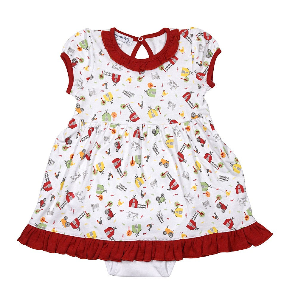 Magnolia Baby Little Girls Red Farmland Farm Printed Dress