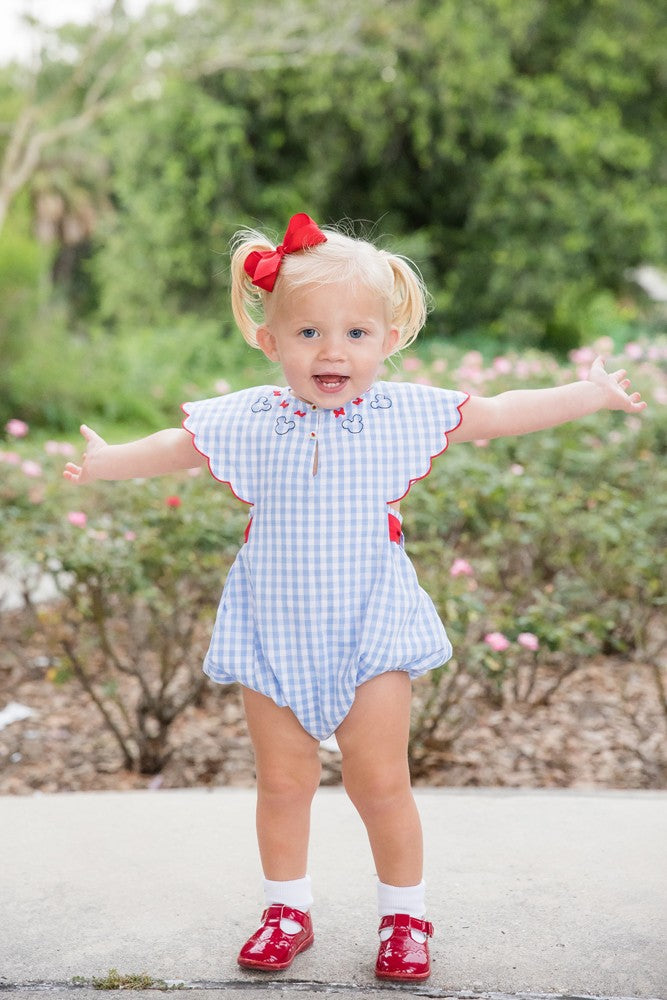 Proper Peony Baby Girls Bubble - Light Blue Gingham - Mouse Ears
