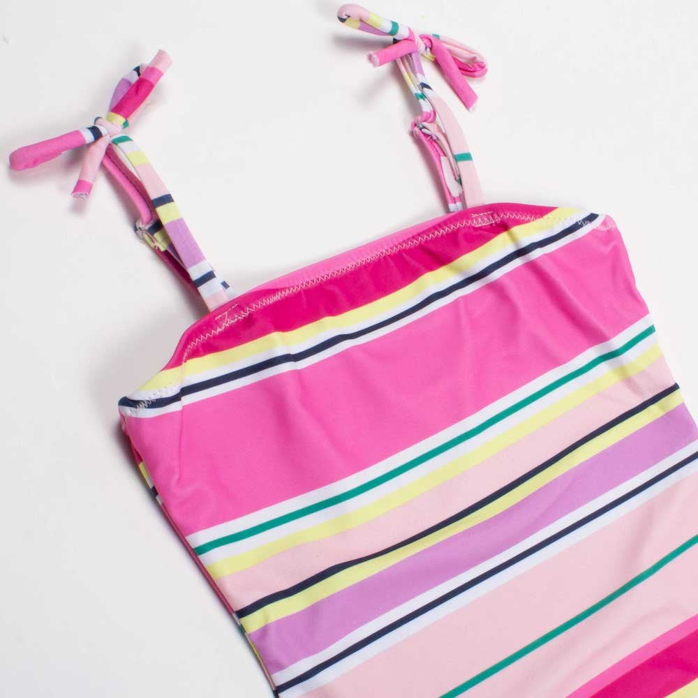 Shade Critters Girls Pom Pom One Piece Swimsuit - Pink Beach Stripes