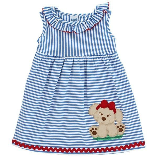 Bailey Boys Toddler Girls Blue Stripe Knit Dress - Puppy Dog