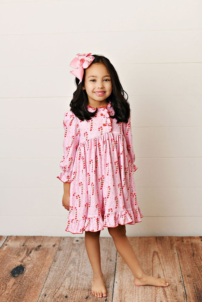Swoon Baby Girls Butterknit Dress - Pink Candy Canes Print