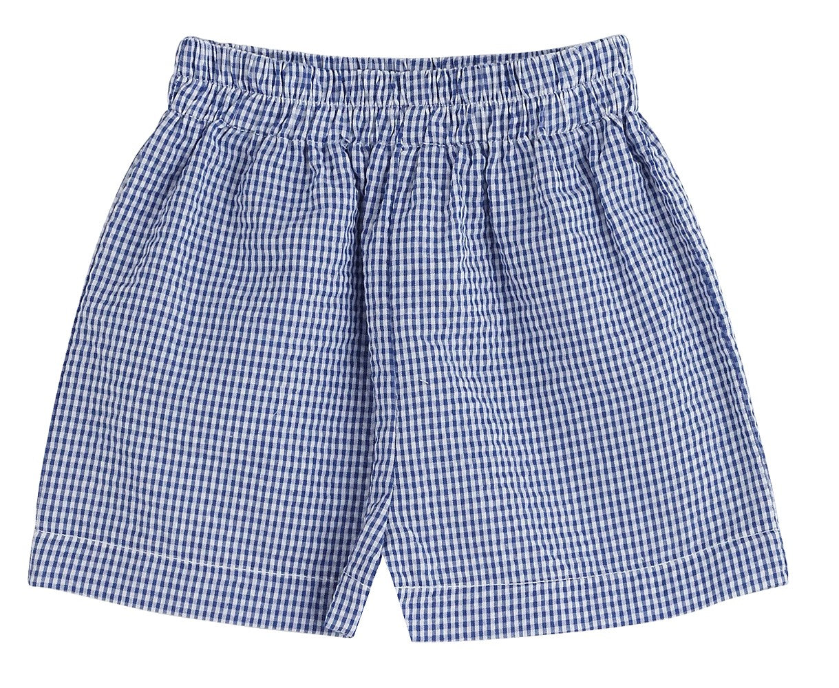 Funtasia Color Works Boys Pull On Shorts - Seersucker - Navy Blue Checks