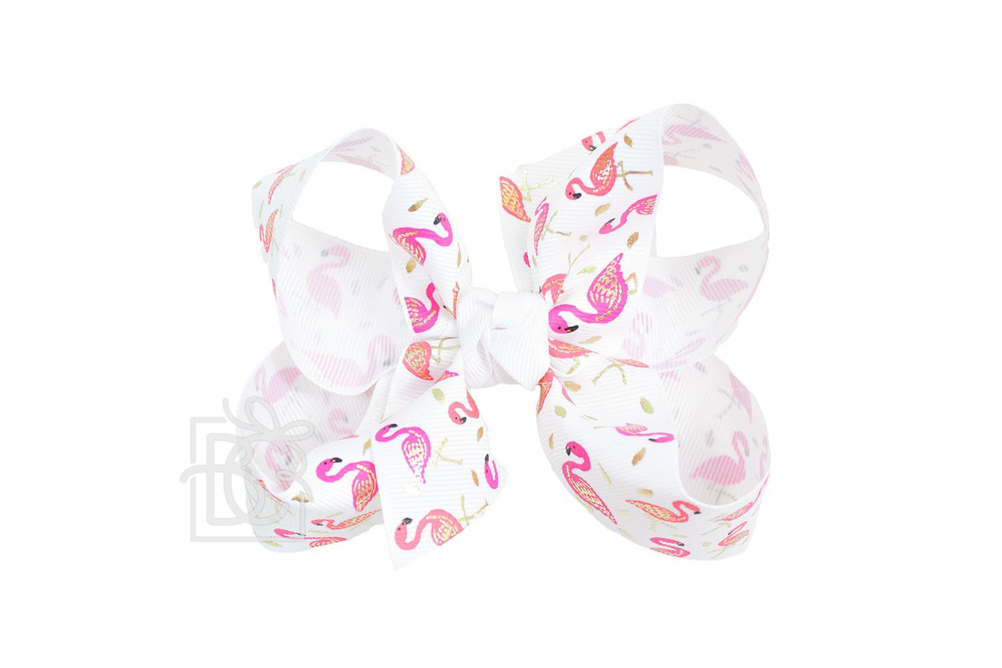 Beyond Creations Girls Grosgrain Double Knot Bow on Clip - Pink Flamingo on White