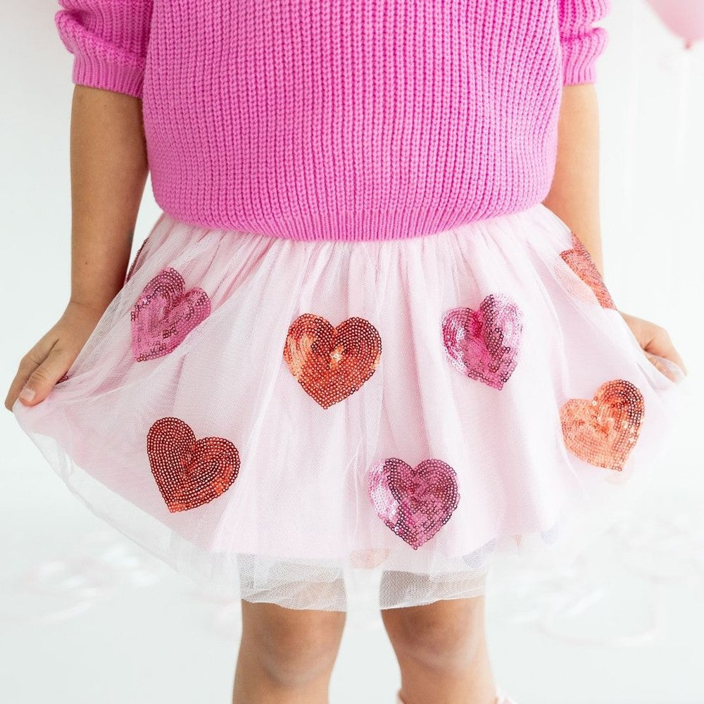 Sweet Wink Girls Valentine's Day Tutu Skirt - Pink with Red Sequin Hearts