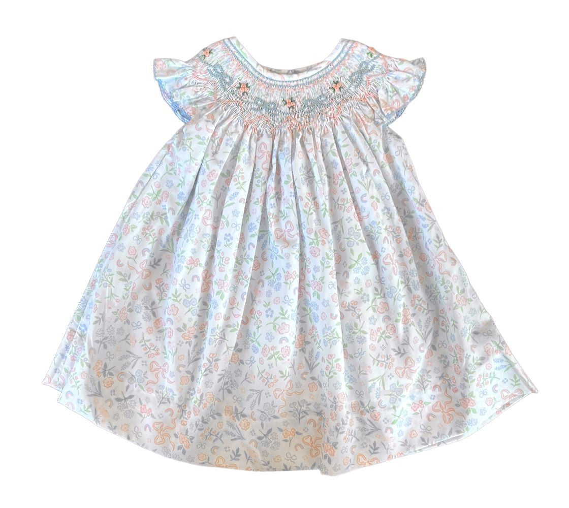 Shop Teeta Girls Pink & Blue Bows Print Smocked Dress by Shop Teeta