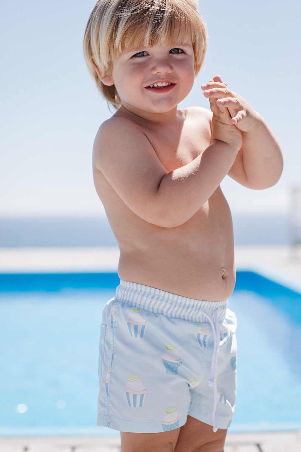 Sal & Pimenta Boys Swim Trunks - Blue Sugar High Cupcakes
