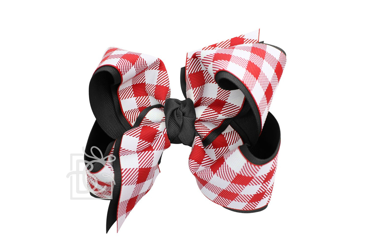 Beyond Creations Girls Layered Bow on Clip - UGA - Black with Red Buffalo Plaid