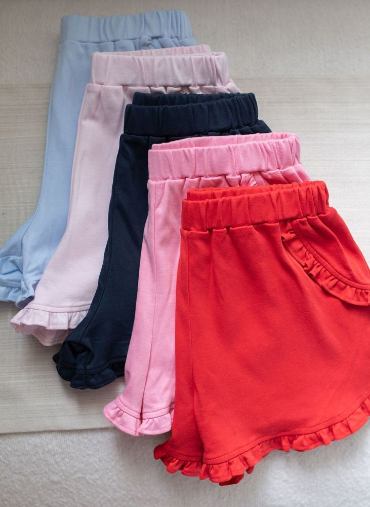 James & Lottie Girls Kinley Ruffled Knit Pima Shorts - Light Blue