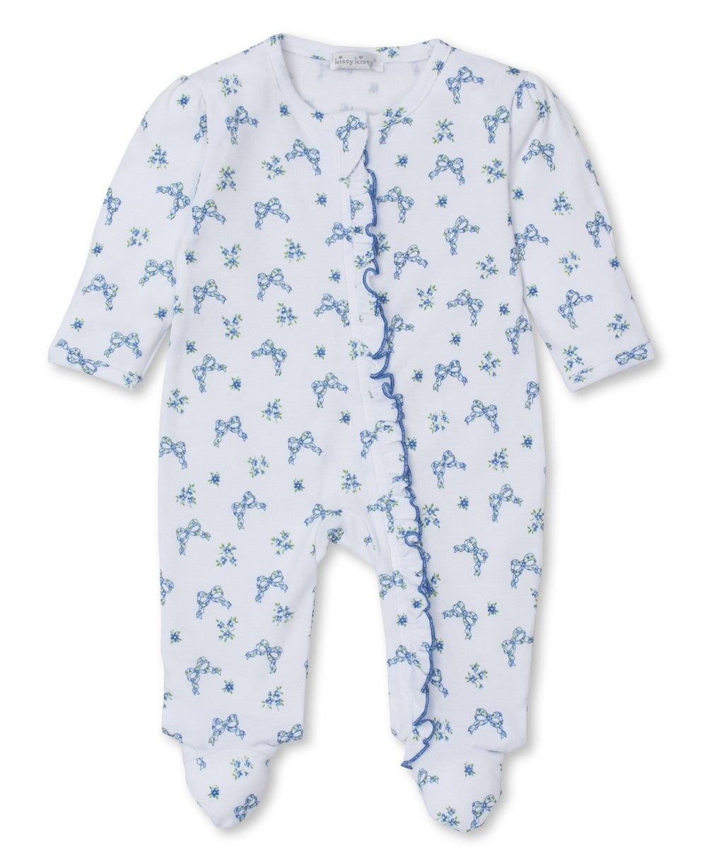 Kissy Kissy Baby Girls Footie with Zipper - Blue Blooming Bows