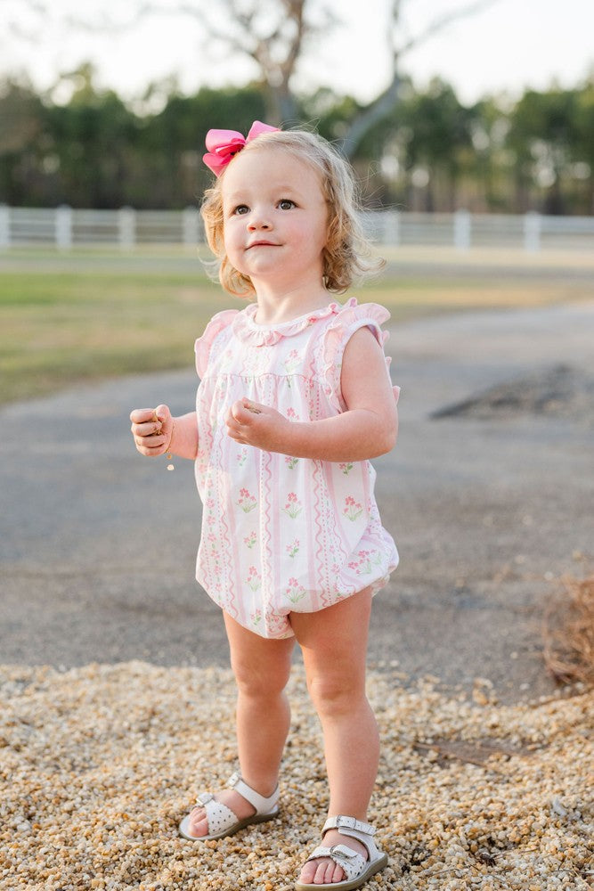 James & Lottie Baby Girls Rosie Bubble - Pink Floral Scallop