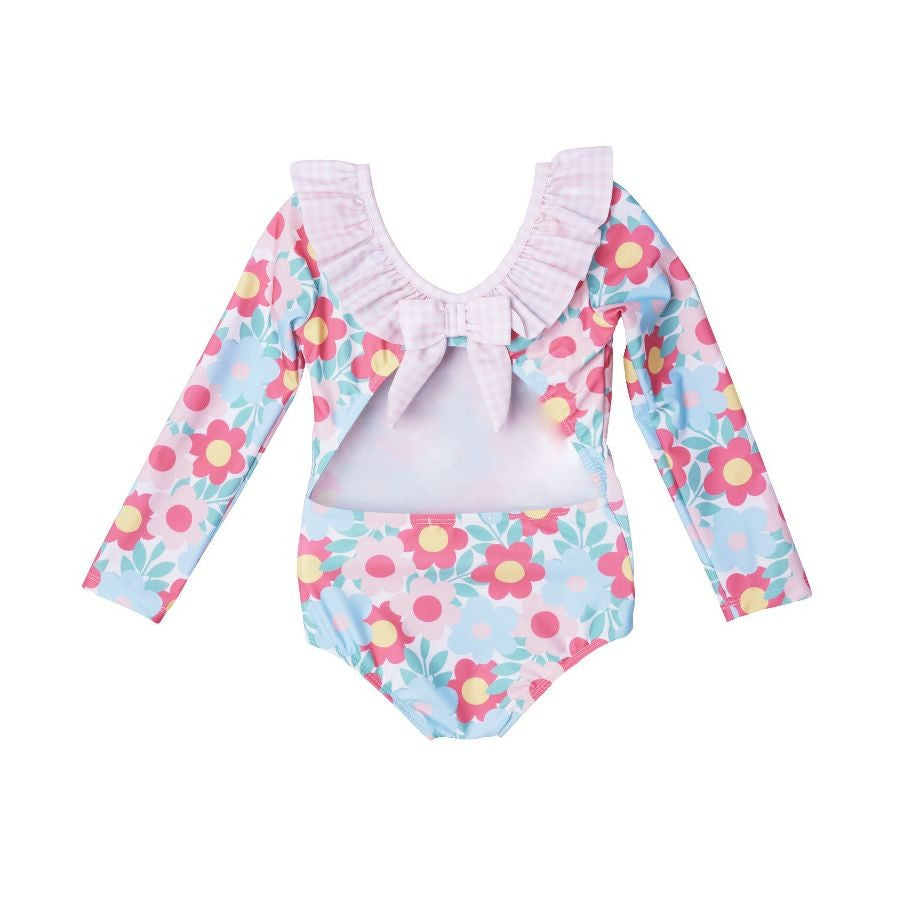 Sal & Pimenta Girls Rashguard Swimsuit - Retro Flowers - Long Sleeves