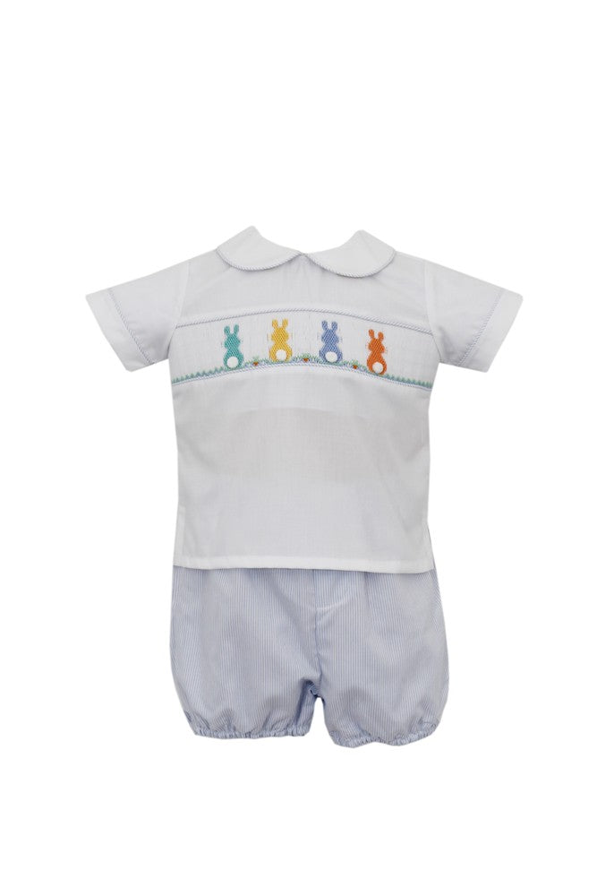 Petit Bebe Baby Boys Blue Smocked Cottontail Bunny Peeps Diaper Set by Petit Bebe